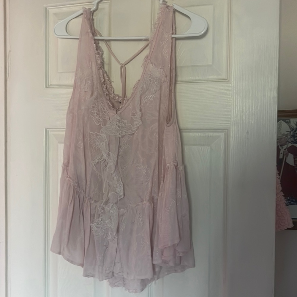 light pink free people button down top lace